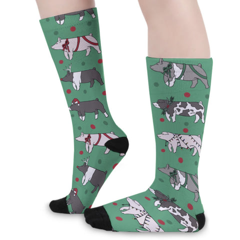 Green Christmas Pig Socks