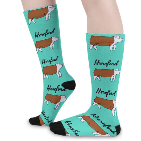Teal Hereford Pig Socks